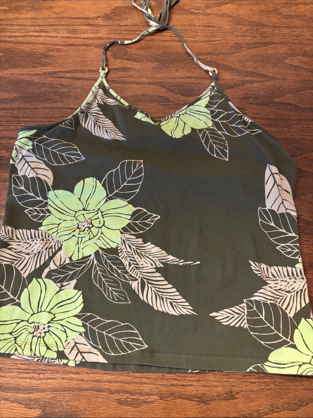 Y2K Old Navy Floral Halter Tank Top - Olive Green